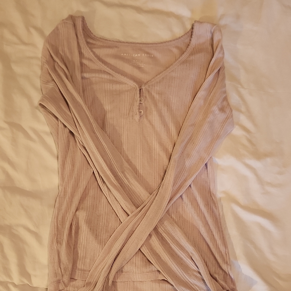 American Eagle Outfitters Light Pink Ribbed Long Sleeve Top
